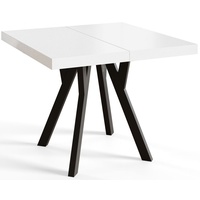 Quadratischer Esszimmertisch RICO, ausziehbarer Tisch, Größe: 90-190X90X77 cm, Wohnzimmertisch Farbe: Weiß, mit Holzbeinen in Farbe Schwarz