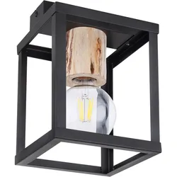 Decken Leuchte dimmbar Holz natur Lampe schwarz Schlaf Zimmer Vintage Fernbedienung im Set inkl. RGB LED Leuchtmittel