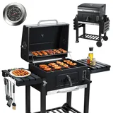 Wolketon Holzkohlegrill, Smoker Mit Zwei Klappbaren Seitenablagen, Bbq Grillwagen, Standgrill Mit Temperaturanzeige