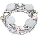 HHG - Tischkranz rund, Adventskranz Weihnachtsdeko, Holz ø 30cm weiß-grau ohne Kerzen