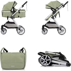 Chipolino Kombikinderwagen 2 in 1 Vista Wickeltasche, Fußabdeckung, Korb, Gurt grün