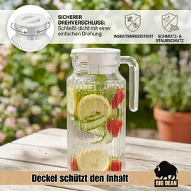 BigDean 2 Stück Kühlschrankkrug 1,1 Liter Glas Wasserkrug mit Deckel ergonomischer Griff