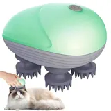 Elektrisches Kopfmassagegerät, Katzen Massagegerät, Kabelloses Handmassagegerät, Wasserdicht Tragbares Kopfhaut-Massagegerät mit 4 Knetköpfen für Ganzkörpermassage HundeköRper(Grün)