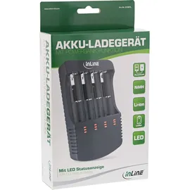 InLine 01287L Ladegerät für Lithium und NiCd+NiMH Akkus mit Powerbank-Funktion