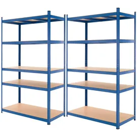 ECD Germany Lagerregal Metall/MDF 200x100x50 cm Blau 2er Set