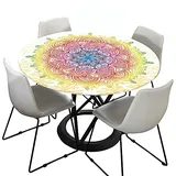 Morbuy Rund Tischdecke Elastisch, Mandala Drucken Rund Tischdecken Wasserdicht Lotuseffekt Abwaschbar Abwischbar Tischtuch für Dekoration Küchentisch Garten Outdoor (Durchmesser 120cm,Hellgelb)