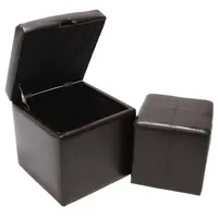MCW 2er Set Hocker Sitzwürfel Sitzhocker Aufbewahrungsbox Carrara, Leder + Kunstleder, 45x44x44cm ~ braun