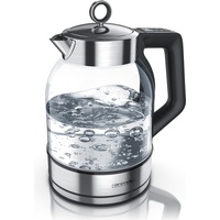 Arendo Wasserkocher 2000 W, 360° Basis, Warmhaltefunktion, Edelstahl Glas, mit Temperatureinstellung, Silber