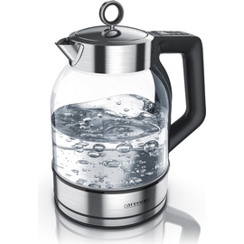 Arendo Wasserkocher 2000 W, 360° Basis, Warmhaltefunktion, Edelstahl Glas, mit Temperatureinstellung, Silber