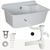 Waschbecken mit Siphon Ausgussbecken aus Kunststoff weißem Granit Farbe, 61 cm Länge hängen Wasserinstallation Küche Badezimmer robuste Waschtrog
