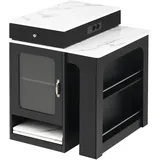 MODFU Ausziehbarer Esstisch MDF/Glas Weiß-Schwarz 80x71-151x92 cm mit Stauraum und integrierten Steckdosen