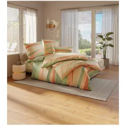 Bettwäsche Gr. 5, orange (reseda, apricot, bedruckt), B/L: 135cm x 200cm, 1, 1, Mako-Satin, B/L: 40cm x 80cm, Mako-Satin, 100% Baumwolle, Bettwäsche