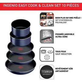 Tefal Ingenio Easy Cook & Clean Kochgeschirr-Set, 10-teilig, Blau, L1579102