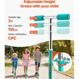Vevor Scooter (2 Räder) für Kinder ab 3 Jahren, Cityroller Kinderroller mit leuchtenden Rädern & höhenverstellbarem Lenker & rutschfestem Deck & faltbarem Rahmen, Tretroller bis zu 50 kg, Grün