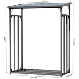 Quick Star Kaminholzregal Metall 142 x 70 x 185 cm mit Wetterschutz Schwarz