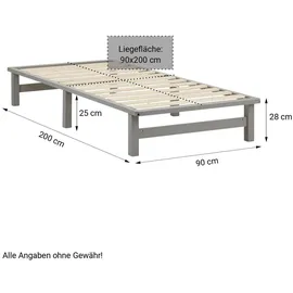 Homestyle4u Holzbett 90 x 200 cm Grau