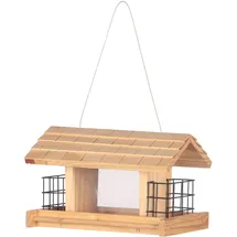 Dehner Natura Premium Wildvogel Futterhaus Aosta, Futterstation für Wildvögel, Vogelhaus robust / hängend, inkl. Aufhängevorrichtung, ca. 17.5 x 19 x 28 cm, aus FSC-zertifiziertem Kiefernholz, braun