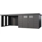 Telluria Metallgerätehaus Classico 3030 mit Lounge Anbau inkl. 2 Fenstern granitgrau/anthrazit Lounge-Anbau links