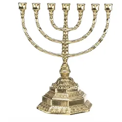 Menora Kerzenhalter Messing Gold H 35 cm, 7-flammiger Kerzenleuchter