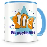 Samunshi® Kindertasse mit Namen Tasse Baby Fisch Personalisierte Tasse mit Namen Kinder Kinderbecher mit Namen Kindergarten blau 300ml