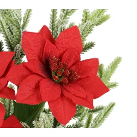 I.GE.A. Kunstblumenstrauß I.GE.A. "Strauß Poinsettia/Tannenzweige", rot, B:17cm H:37cm L:12cm, Polyester, Kunstpflanzen, 2er Set Weihnachtsdeko Weihnachtsblume Sträuße Dekoblumen Christstern
