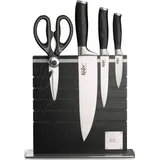 Käfer Magnet-Messerblock (5tlg), inkl. 3 Messer, 1 Schere, Griffe aus Pakkaholz, für bis zu 8 Messer schwarz
