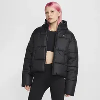 Nike Sportswear Classic Puffer lockere Therma-FIT Jacke mit Kapuze für Damen - Schwarz, S (EU 36-38)