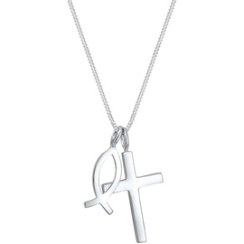Elli Halskette Damen Kreuz-Fisch Anhänger Kreuz Fisch Symbol Religion 925 Silber
