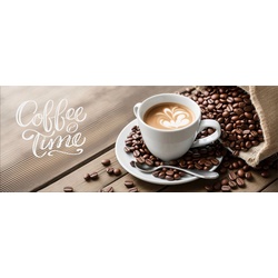 artissimo Glasbild Glasbild 80x30cm Bild aus Glas Küche Küchenbild Kaffee Cafe braun, Essen und Trinken: Kaffeetasse / Kaffebohnen beige|braun