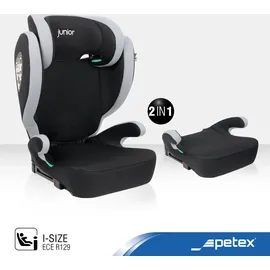 PETEX Auto-Kindersitz mit ISOFIX - Basic Plus i-Size Norm nach ECE R129 für Kinder von ca. 100-150 cm, höhenverstellbarer Kinderautositz in grau, 1 Stück