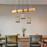 Spot-Light Hängelampe schwarz Pendelleuchte Esstisch Wohnzimmerlampe Landhaus, Hängeleuchte Holzbalken Höhenverstellbar, Stoff beige, 3x E27, Lxbxh 65x13x140cm