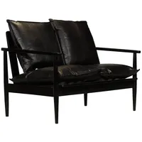 VidaXL 2-Sitzer-Sofa Echtleder Akazienholz Schwarz Vidaxl