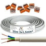 NYM-J 3x1,5 mm2 25m Mantelleitung Installationskabel mit 9 Stück WAGO Klemmen M122 ...