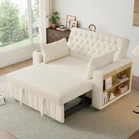 Merax Schlafsofa 2-Sitzer Sofa mit Schlaffunktion, Modernes Klappsofa 3-in-1 Schlafcouch mit Verstellbarer Rückenlehne, USB-Ladeanschluss, Seitliche Ablage und Getränkehalter, Chenille, Beige