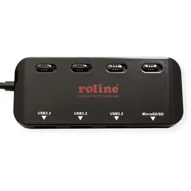 Roline USB 3.2 Gen 1 Hub, 3fach, Typ C Anschlusskabel, mit CardReader, Ports einzeln schaltbar