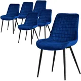 ML-Design Esszimmerstühle 6Er Set Dunkelblau Sitzfläche aus Samt mit Rückenlehne