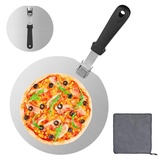 Kleemeiero Pizzaschieber Edelstahl Ø25 cm Pizzaschaufel Pizzaschieber Klappbar Holzgriff Pizza Schaufel Schieber Perforierter Pizzawender Pizzaheber mit Putztuch für Pizza, Flammkuchen, Brot