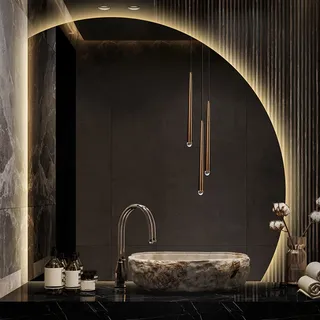 LED-Spiegel For Badezimmer, Halbrunder Beleuchteter Spiegel, Kosmetikspiegel Mit Lichtern, Beschlagfreier Beleuchteter Wandspiegel, 3 Farben Dimmbar, Memory-Funktion ( Color : Left Cutting , Size : 80