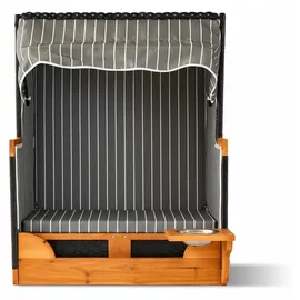 Relaxdays Hundestrandkorb, Rattan, mit Napf, Hundesessel mit Dach, HBT: 95x75x65 cm, für Garten & Terrasse, Holz, grau