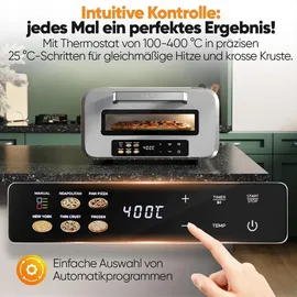 Proficook ProfiCook® Pizzaofen elektrisch | 400°C | echter Pizzastein | inkl. Pizzaheber | variable Zeit und Temperatureinstellung | Pizza Ofen Elektro | für Pizza in unter 5 min. | Pizzamaker | PC PO 1323