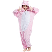 Pyjamas Kigurumi Jumpsuit Onesie Mädchen Junge Kinder Tier Karton Halloween Kostüm Sleepsuit Overall Unisex Schlafanzug Winter, Rosa Schwein