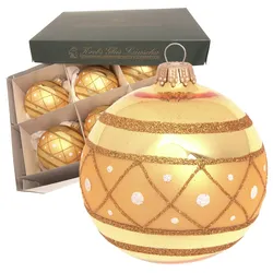 Krebs Glas Lauscha Kugeln mit Banderole & Punkten, Gold Glanz, 8cm