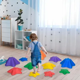 Outsunny Flußsteine 11er für Kinder Sprungbrett Trittsteine Balancespiel Rutschfest Stapelbar,