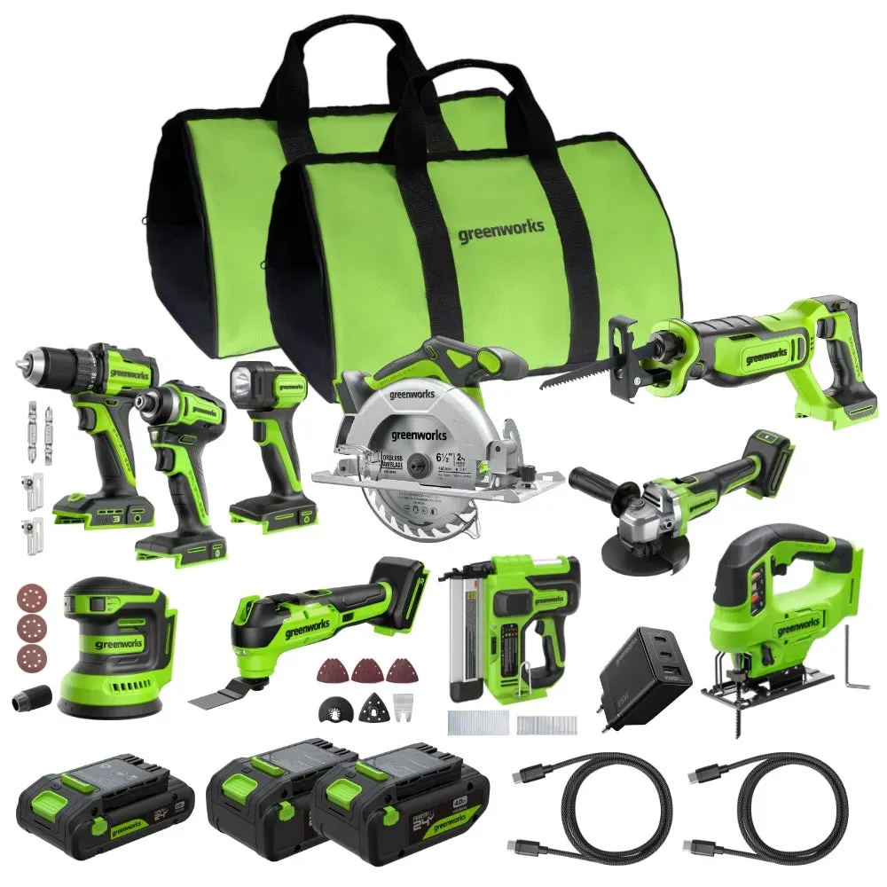 Greenworks POWERALL 24V 10-teiliges Elektrowerkzeug-Set - 3 Akkus