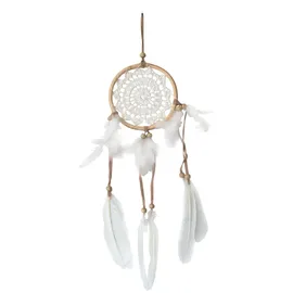 Saraswati Traumfänger Rattan mit Netz gehäkelt, weiß 12cm