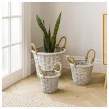 Hti-Living 3er Set Pflanzkörbe aus Weide mit Juteseil rustikale Deko