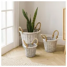 Hti-Living 3er Set Pflanzkörbe aus Weide mit Juteseil rustikale Deko