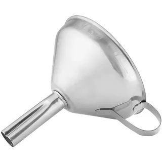 Testrut axentia Trichter aus Edelstahl - Einfülltrichter mit Henkel - Einfüllhilfe für Gläser - Metall Einfülltrichter 10 cm Durchmesser - Einfüllrohr 1,5 cm - Einfüllhilfe - Küchenzubehör,Silberfarben