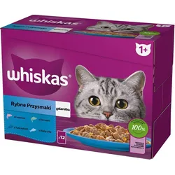 WHISKAS Fischdelikatessen Weißfisch, Kabeljau, Lachs, Thunfisch in Gelee 12x85g
