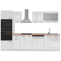Vicco Küchenzeile R-Line, 300 cm mit Hochschrank, AP Eiche, Weiß Hochglanz/Weiß - Weiß,